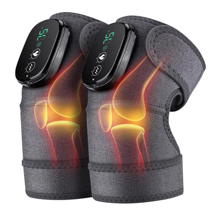 Pair of electronic knee wraps with digital displays on a white background