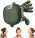 Green handheld massager with a woman using it on her neck and shoulders.