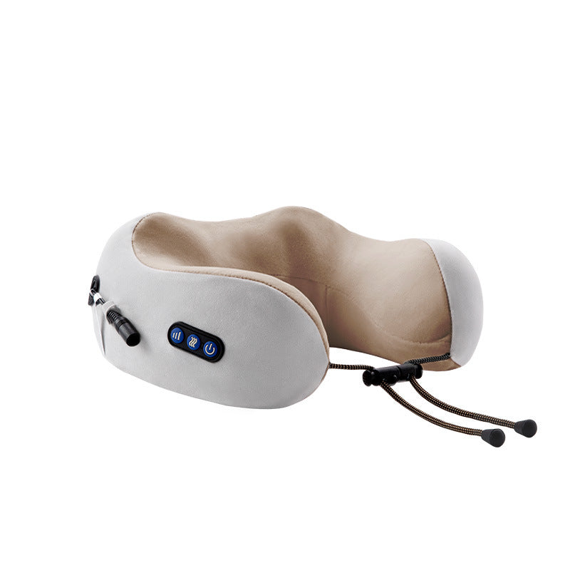Beige neck massager with control panel on a white background