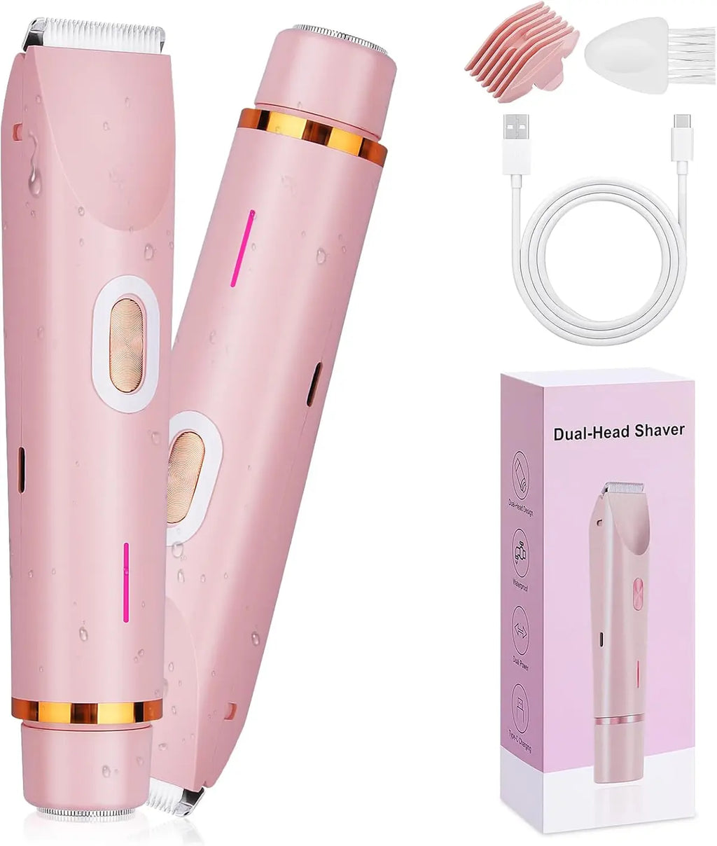 Bikini Trimmer for Women Electric Razors for Women, Double Head Dual Purpose Hair Trimmer Wet & Dry Use,Womens Electric Shaver for Legs Underarm (Pink)