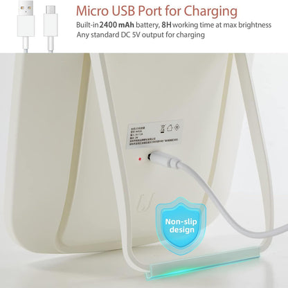 Product with micro USB port for charging, 2400mAh battery, and non-slip design on a white background.