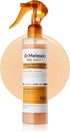 Dr. Melaxin Peel Shot Turmeric Spray in a clear spray bottle with an amber trigger sprayer, shown against a white background with a large peach circular graphic behind it.