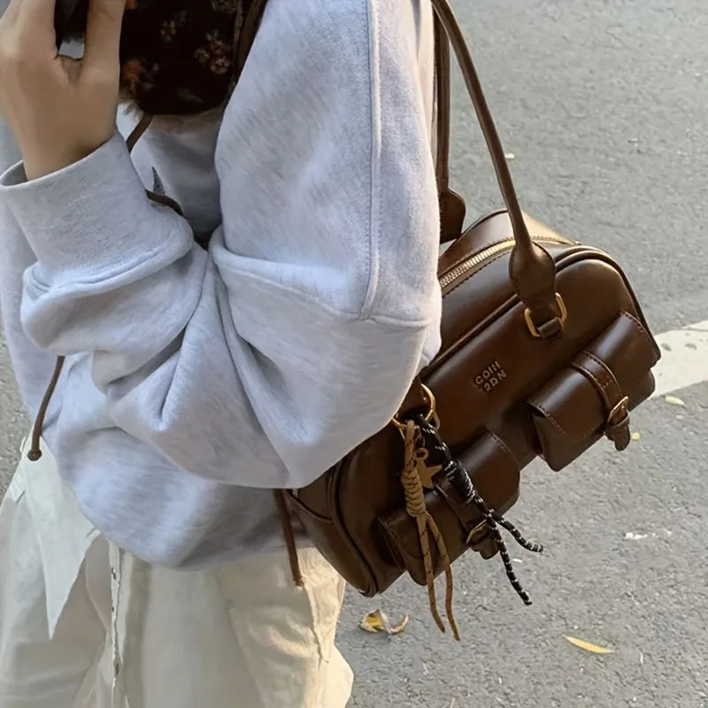 Women’s Vintage Shoulder Bag with Interior Pockets