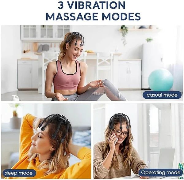 Woman using a device with vibration massage modes in casual, sleep, and operating modes.